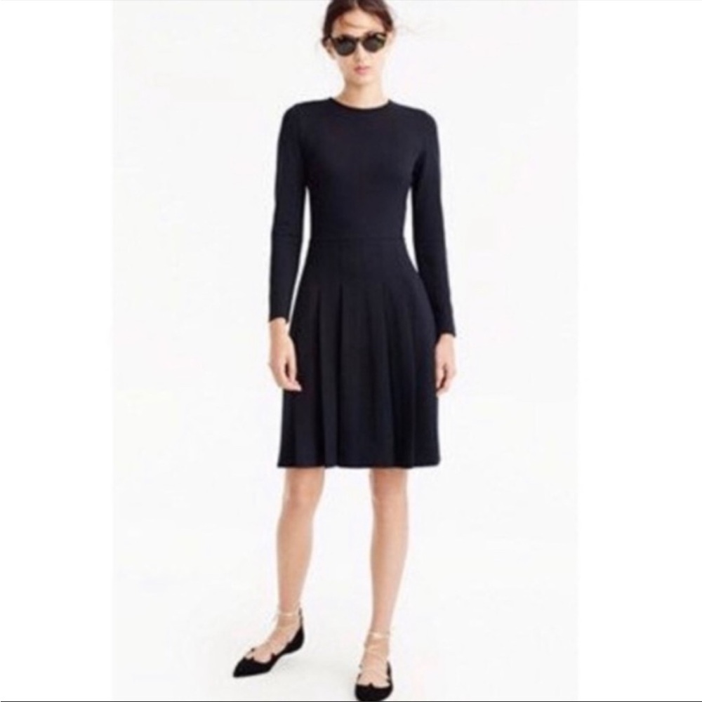 J. CREW Black Stretch Pleated Ponte Long Sleeve Dress - Size 6